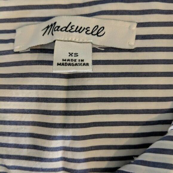 Madewell Women's Dress Stripe-mix shirtdress Blue White A line Cotton xS - Picture 6 of 7